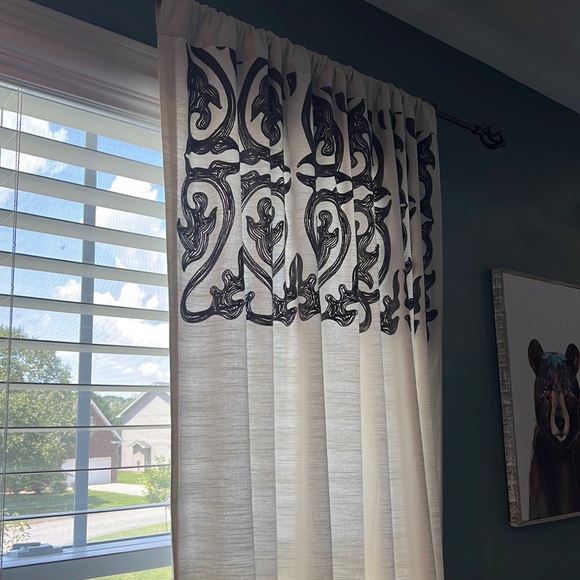 Target Threshold Curtains Cream/Off-White with Grey Embroidery - Set of 2 Panels - Picture 2 of 5
